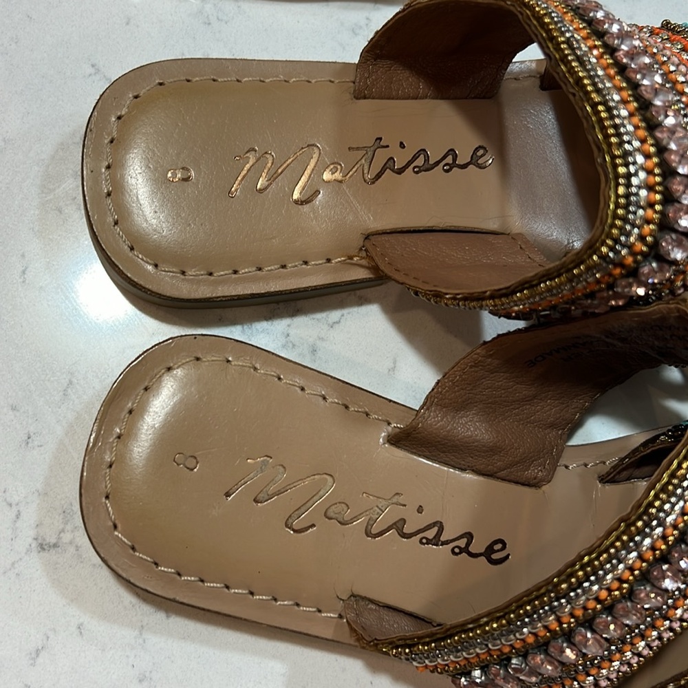 Matisse Leather Korbin slip on multicolored bead embellished sandals sz8 - Picture 6 of 14